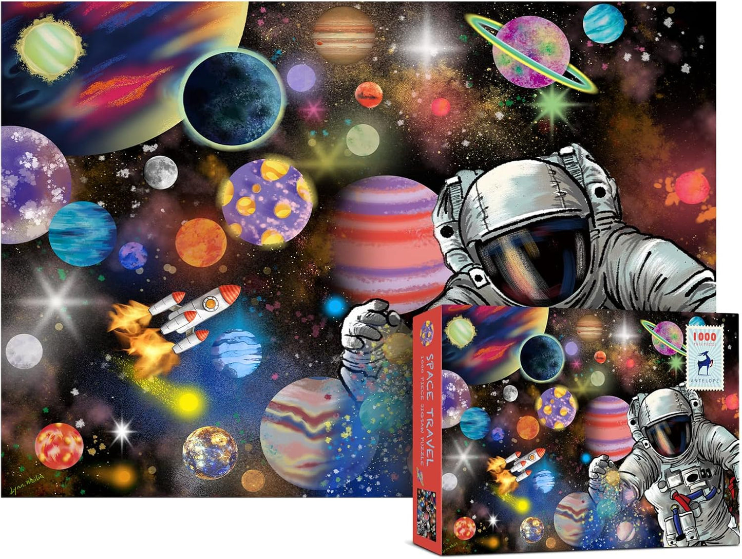 1000-piece puzzle for adults, featuring a high-resolution space moon design, round shape, matte finish, and dust-free technology.