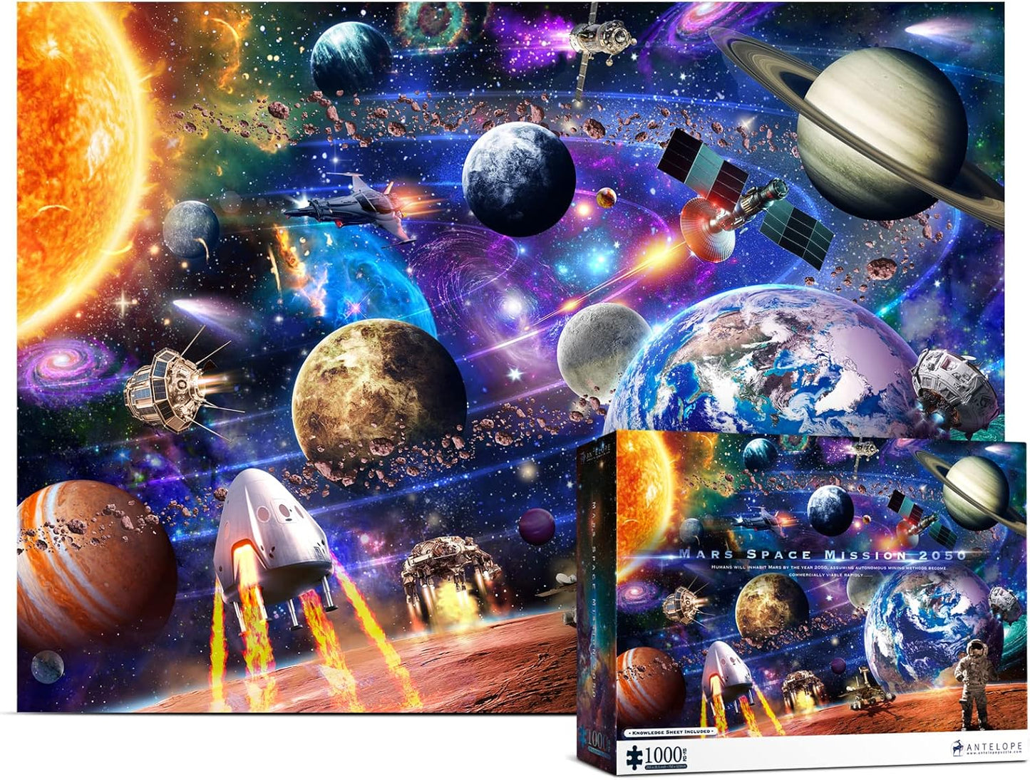 1000-piece puzzle for adults, featuring a high-resolution space moon design, round shape, matte finish, and dust-free technology.