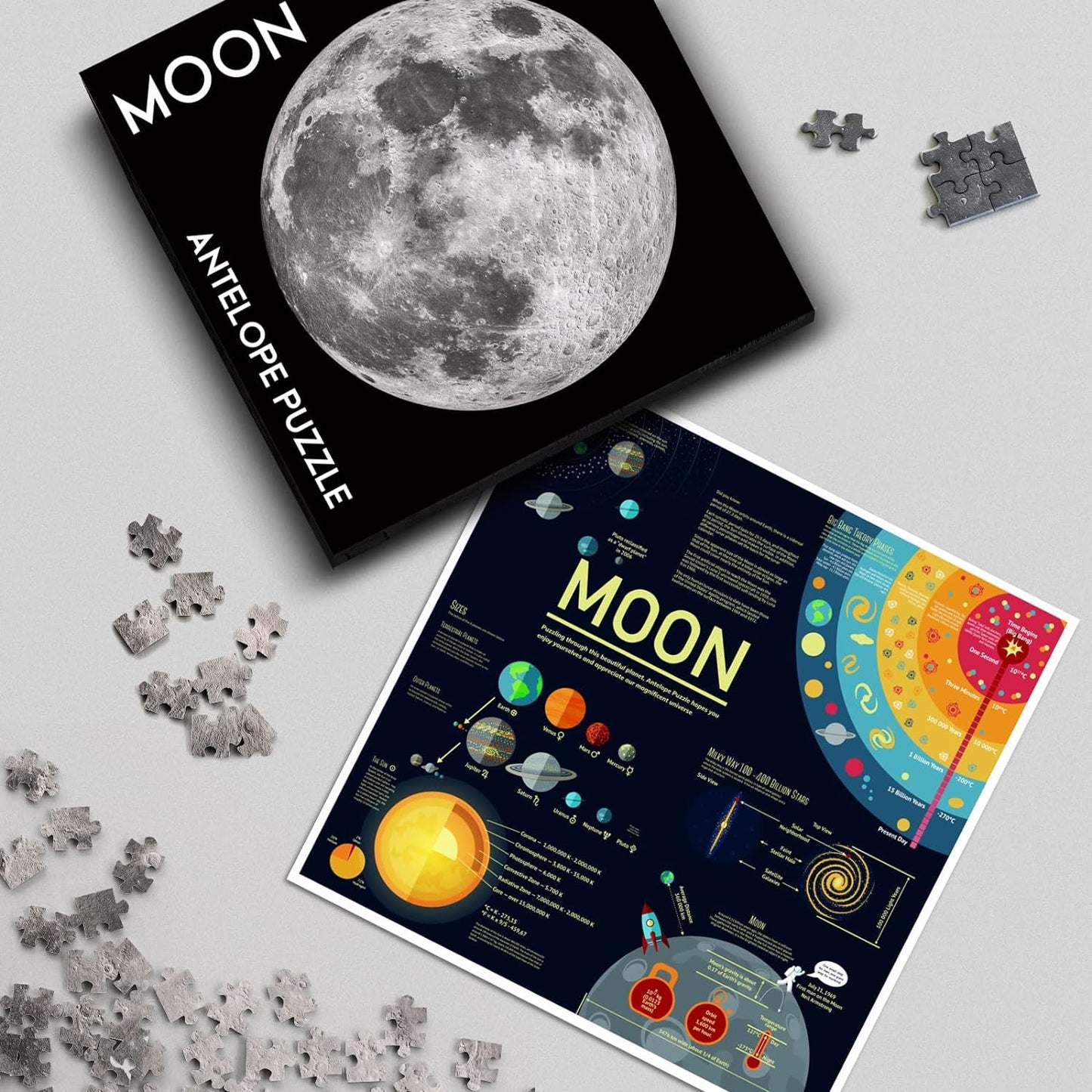 1000-piece puzzle for adults, featuring a high-resolution space moon design, round shape, matte finish, and dust-free technology.