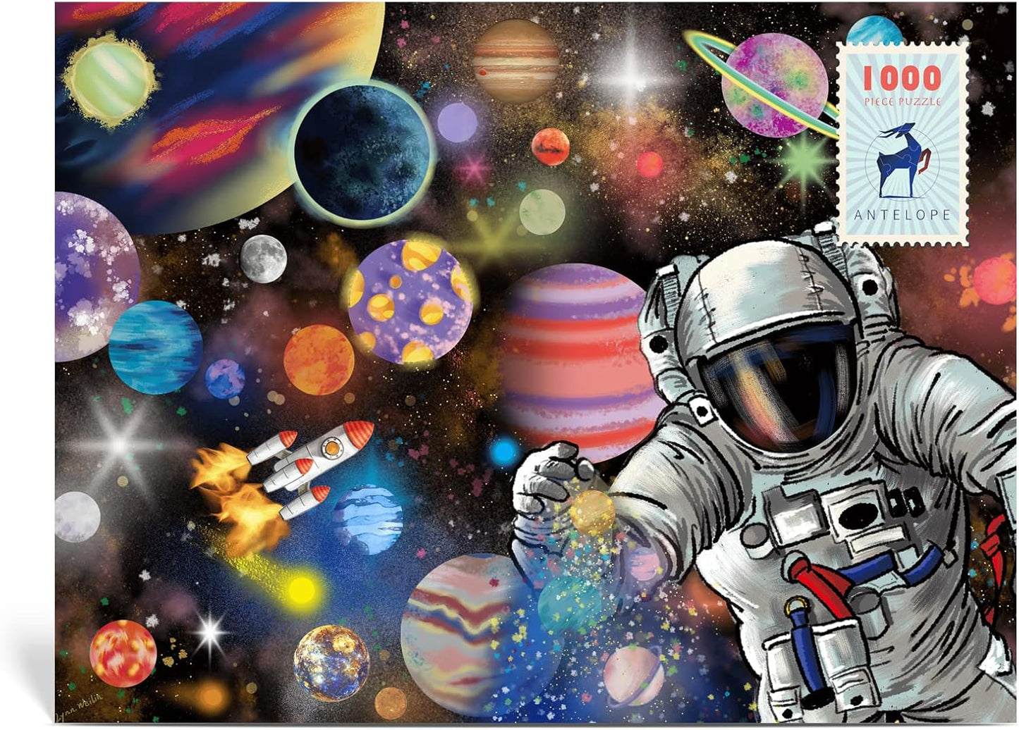 1000-piece puzzle for adults, featuring a high-resolution space moon design, round shape, matte finish, and dust-free technology.